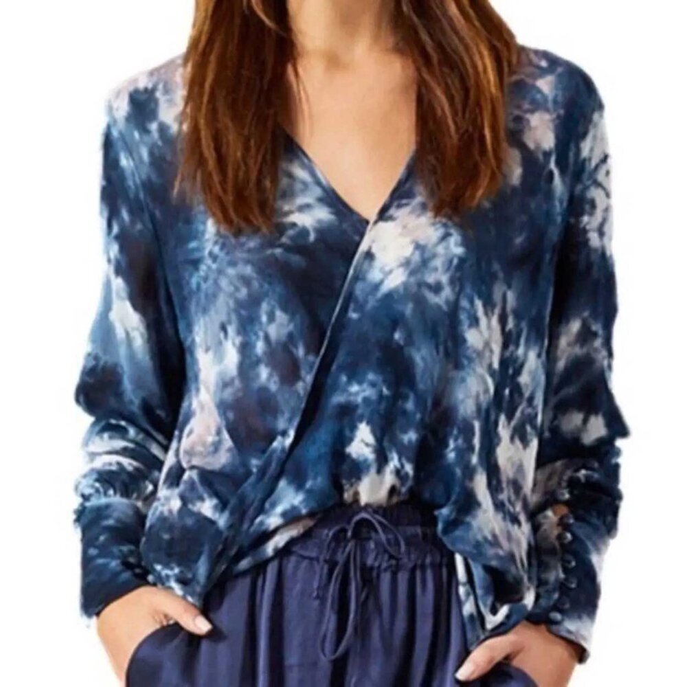 Young Fabulous & Broke blue tie dye surplice top